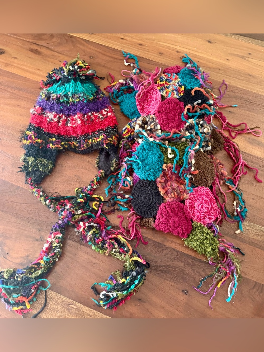 Vintage Steve Madden Boho Mixed Media Crochet Hat and Scarf Set
